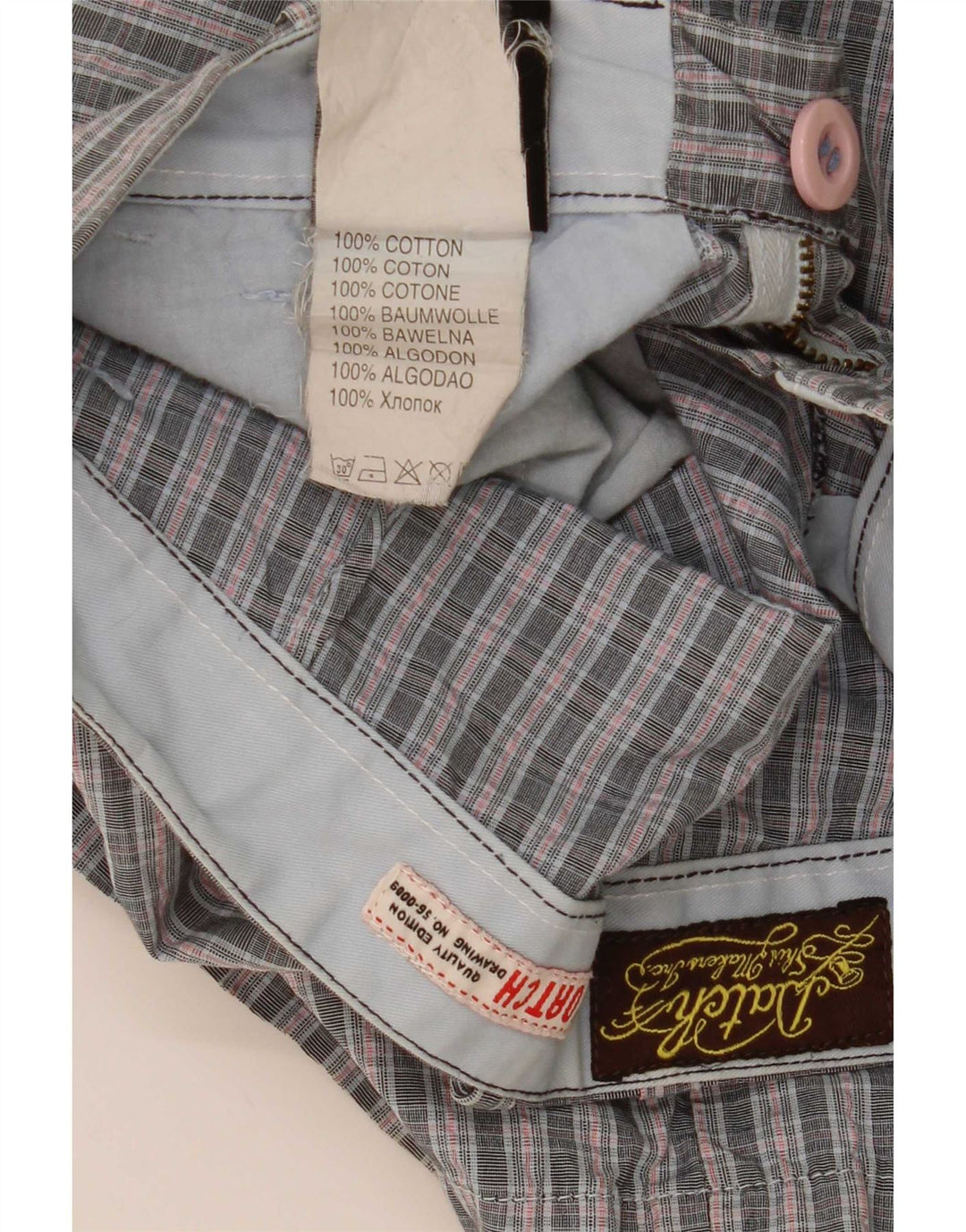 Datch Herren-Chinoshorts, W28, klein, grau kariert, Baumwolle