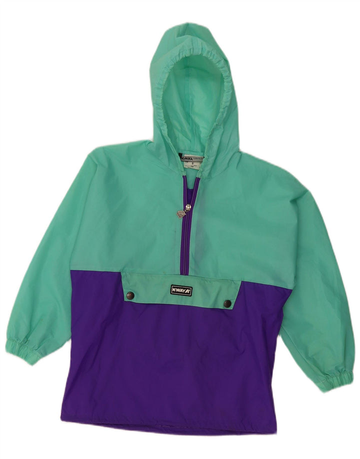 K-WAY Mädchen-Pullover-Regenjacke mit Kapuze, 8–9 Jahre, grün, Farbblock