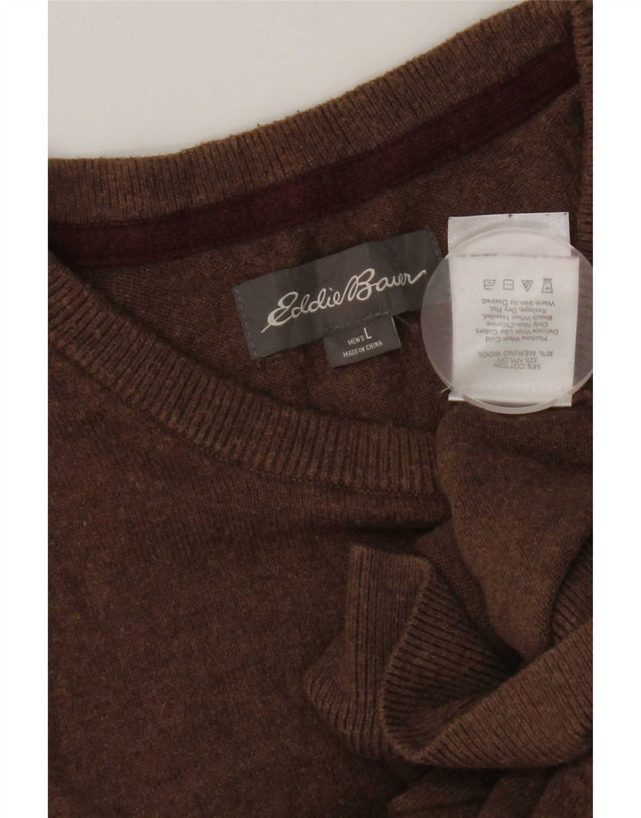 Eddie Bauer Herren-Pullover mit Rundhalsausschnitt, groß, braune Baumwolle