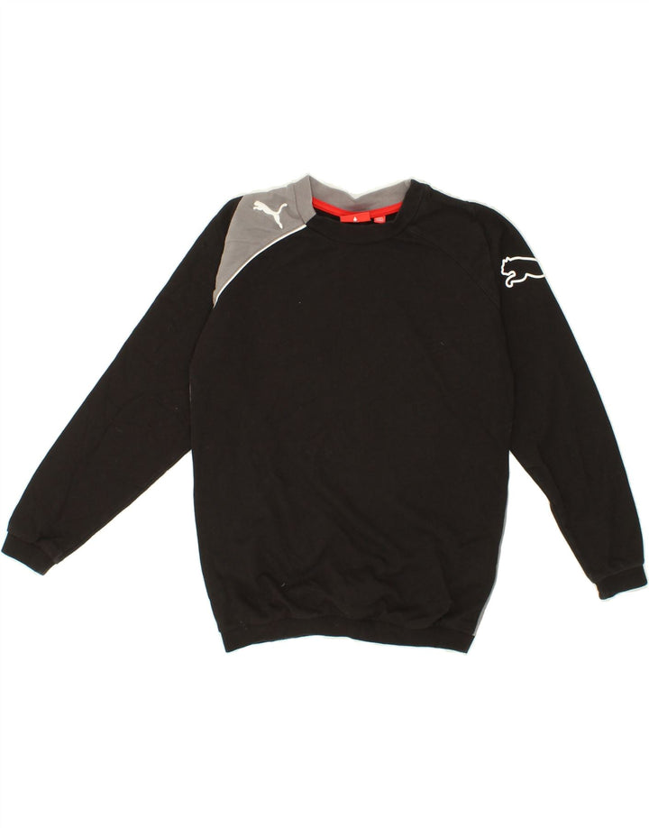 PUMA Boys Graphic Sweatshirt Jumper 11-12 Years Large  Black Colourblock Vintage Puma and Second-Hand Puma from Messina Hembry 