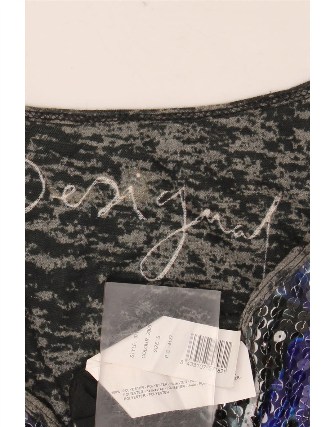 DESIGUAL Damen Graphic Top Langarm UK 10 Small Schwarz Polyester