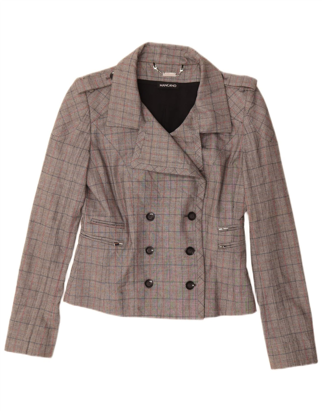 Vintage Damen Zweireihige Blazerjacke IT 44 Mittelgrau kariert