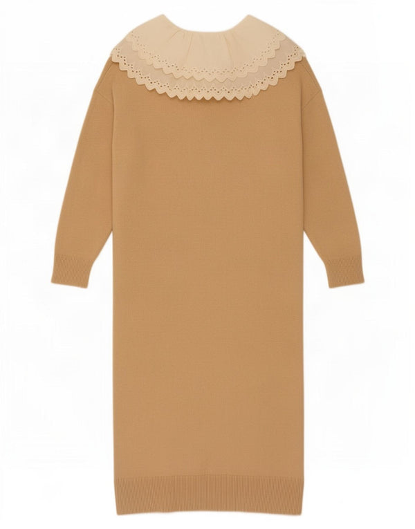 Zara Damen Langarm-Pulloverkleid UK 14 Mittelbeige