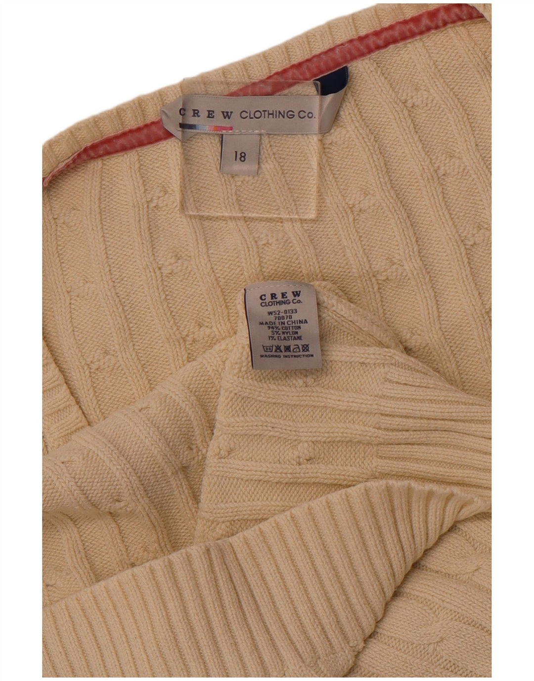 CREW CLOTHING Damen-Pullover mit V-Ausschnitt, UK 18, XL, cremefarbene Baumwolle