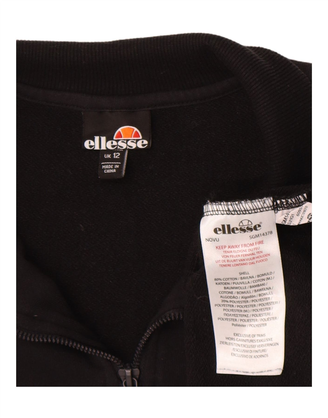ELLESSE Womens Oversized Zip Neck Sweatshirt Jumper UK 12 Medium Black Vintage Ellesse and Second-Hand Ellesse from Messina Hembry 