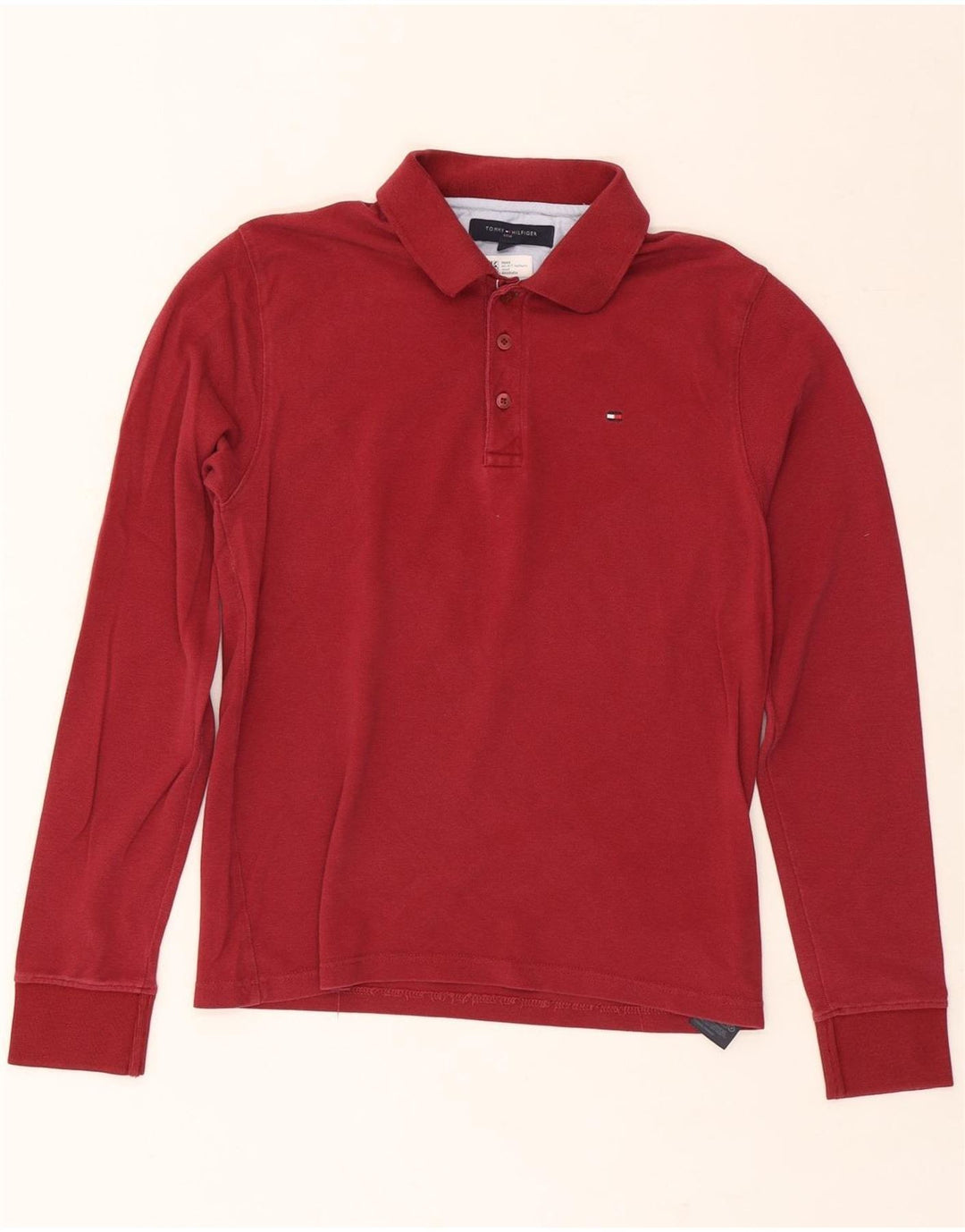TOMMY HILFIGER Mens Golf Long Sleeve Polo Shirt Medium Red Cotton Vintage Tommy Hilfiger and Second-Hand Tommy Hilfiger from Messina Hembry 