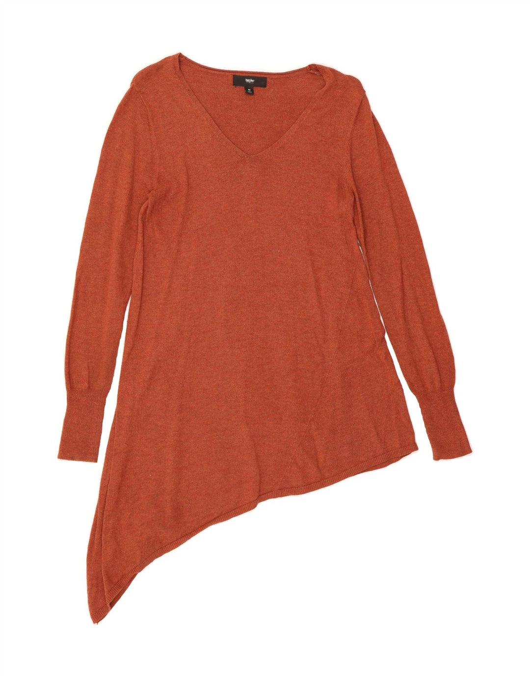 MOSSIMO Womens Asymmetric V-Neck Jumper Sweater UK 12 Medium Orange Nylon Vintage Mossimo and Second-Hand Mossimo from Messina Hembry 