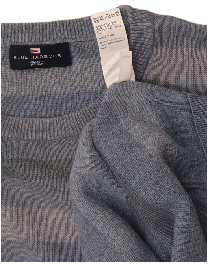 Marks & Spencer Herren-Pullover mit Rundhalsausschnitt, groß, blau gestreift, Baumwolle