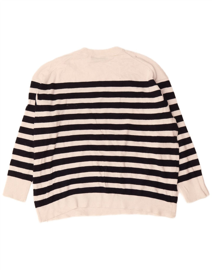 Zara Damen-Pullover, übergroß, Rundhalsausschnitt, Gr. 14, mittelweiß gestreift