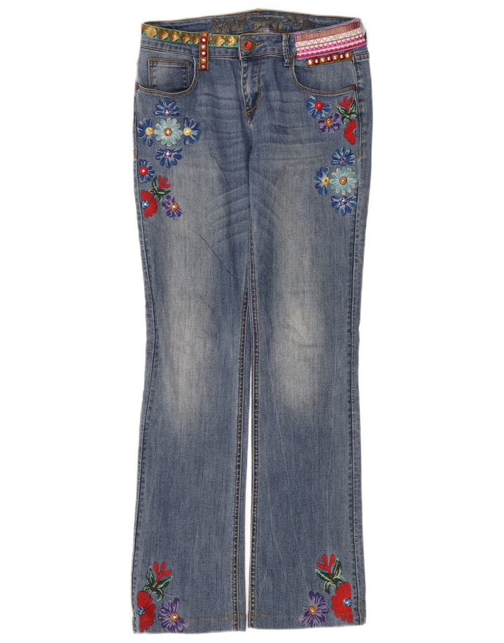 Desigual Damen Bootcut Jeans W32 L32 Blau geblümt