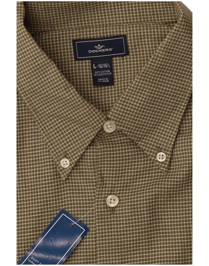 DOCKERS Herrenhemd, Größe 16 1/2, große Khaki-Karo-Baumwolle