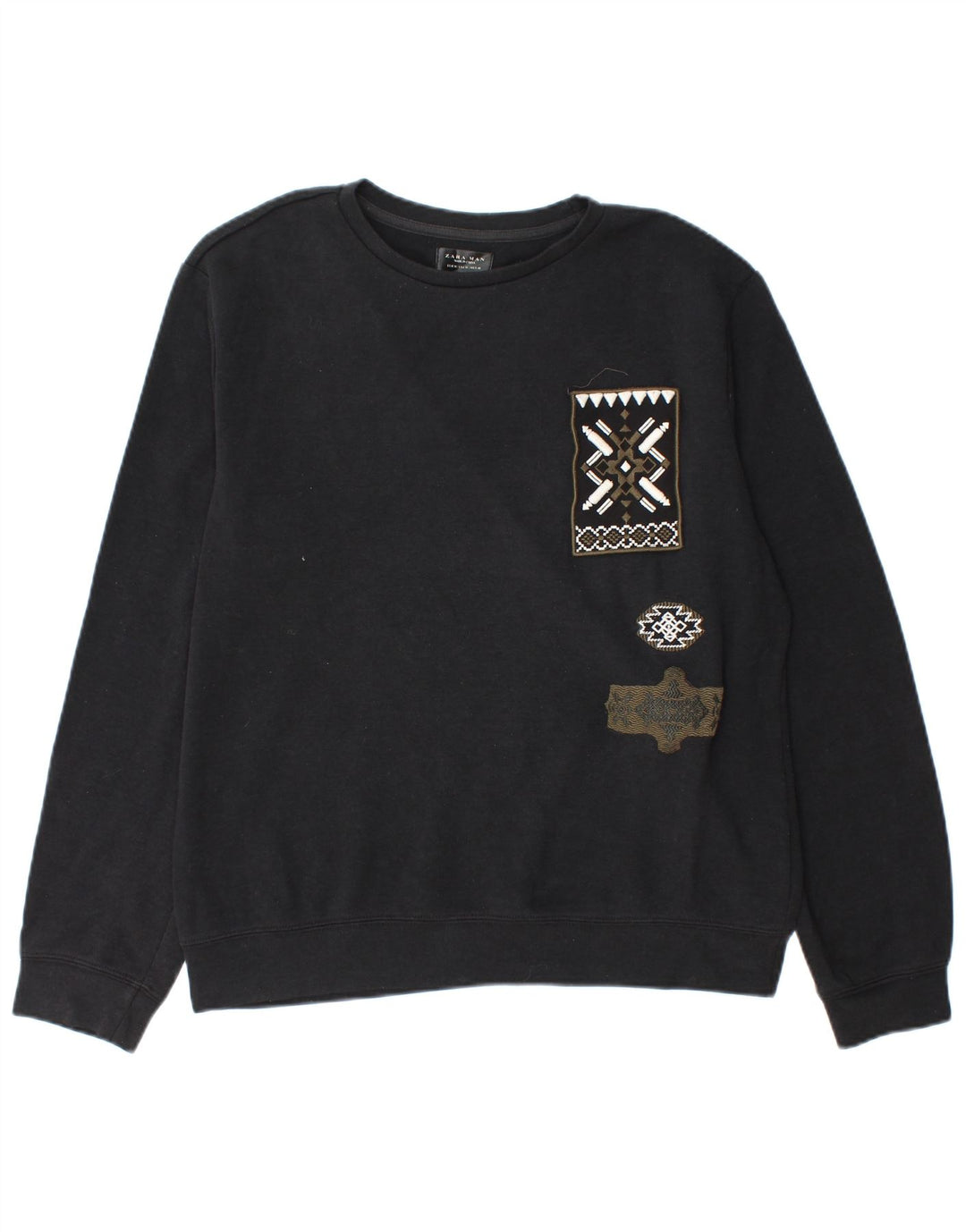 Zara Herren Grafik-Sweatshirt-Pullover Mittelschwarzes Polyester