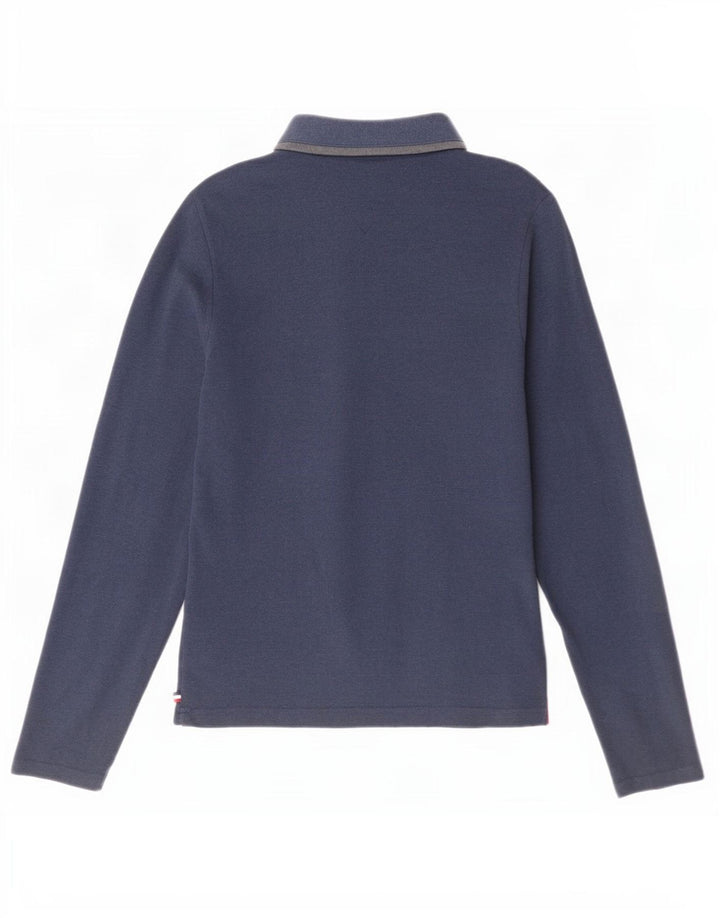 Tommy Hilfiger Herren-Langarm-Poloshirt, mittelmarineblaue Baumwolle