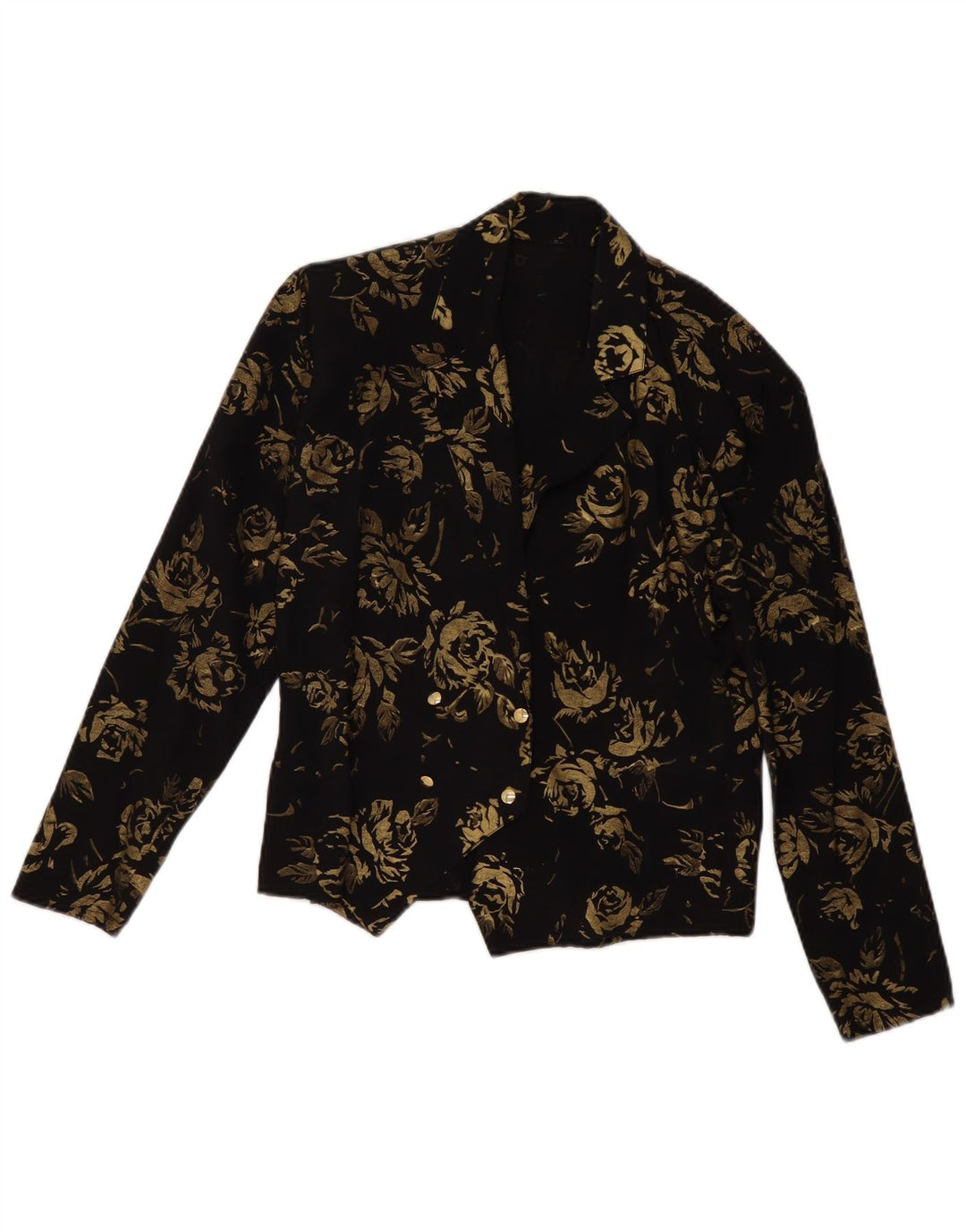 VINTAGE Damen Zweireihiger Blazer Jacke EU 36 Kleines schwarzes Blumenmuster
