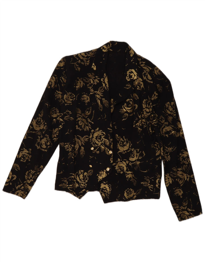 VINTAGE Damen Zweireihiger Blazer Jacke EU 36 Kleines schwarzes Blumenmuster