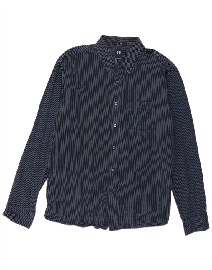 Gap Herren-Hemd, groß, marineblau, Nadelstreifen, Baumwolle