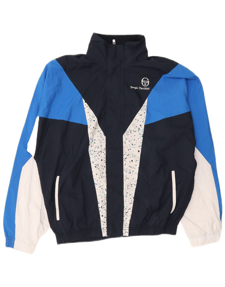 Sergio Tacchini Herren-Trainingsanzug-Oberteil-Jacke, mittleres Marineblau, Farbblock