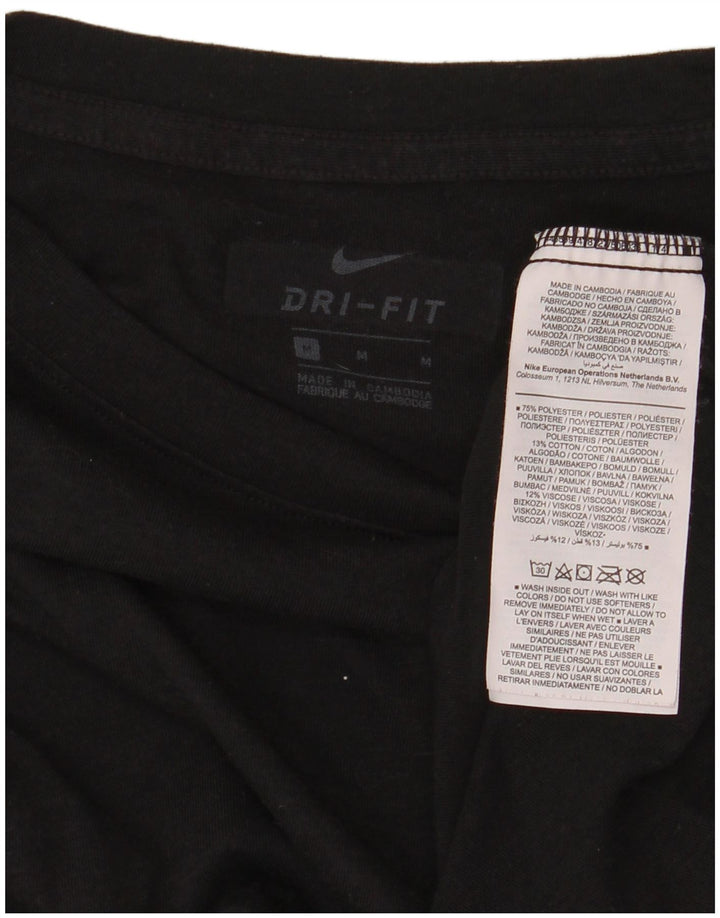Nike Damen Dri Fit Crop Übergroßes Grafik-T-Shirt-Oberteil UK 14 Medium Schwarz