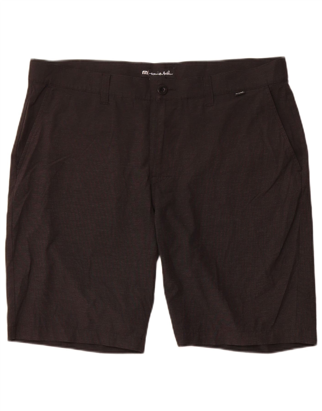 Travis Mathew Herren-Chinoshorts W38 XL, schwarzes Nadelstreifen-Polyester