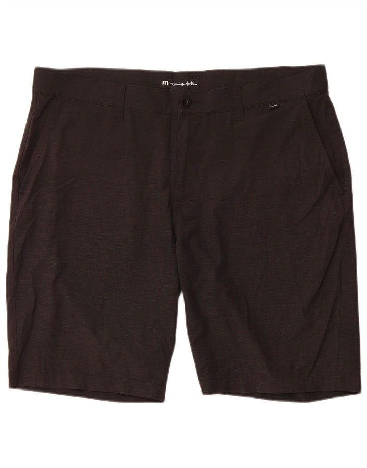 Travis Mathew Herren-Chinoshorts W38 XL, schwarzes Nadelstreifen-Polyester