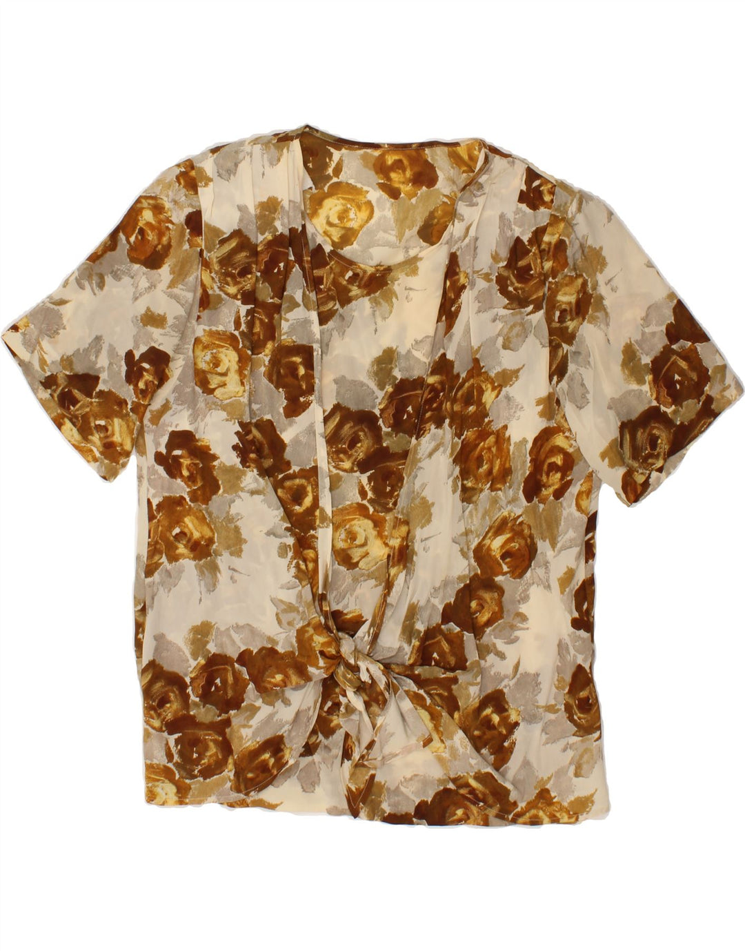 VINTAGE Womens Front Tie Blouse Top UK 16 Large Brown Floral Vintage Vintage and Second-Hand Vintage from Messina Hembry 