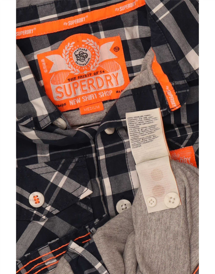 Superdry Herren-Hemd aus mittelblauer Baumwolle mit Karomuster in Marineblau