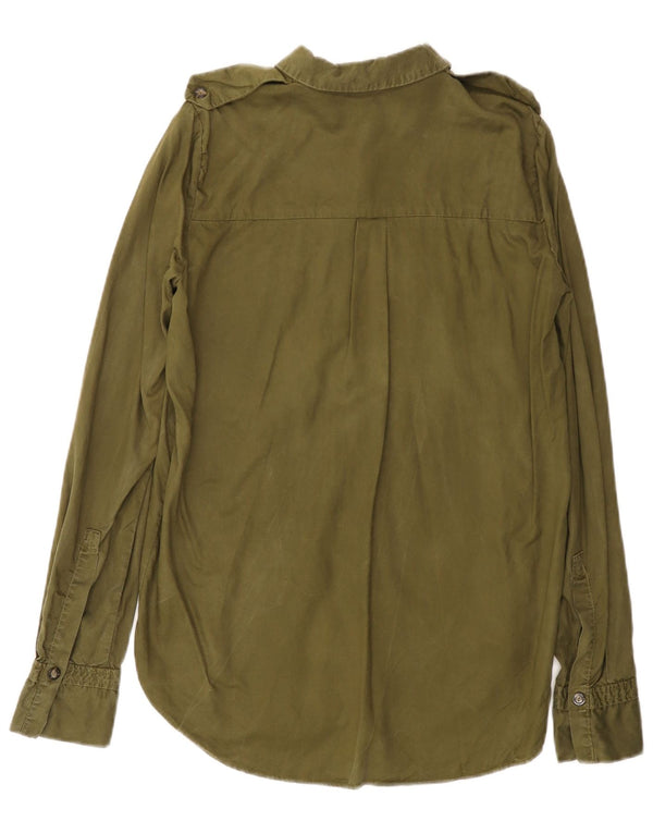 ZARA Damen Longline-Übergroßes Hemd UK 6 XS Khaki Lyocell