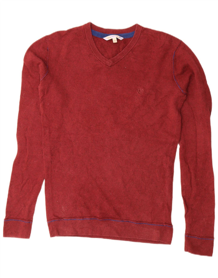 FAT FACE Herren-Pullover mit V-Ausschnitt aus mittelroter Baumwolle
