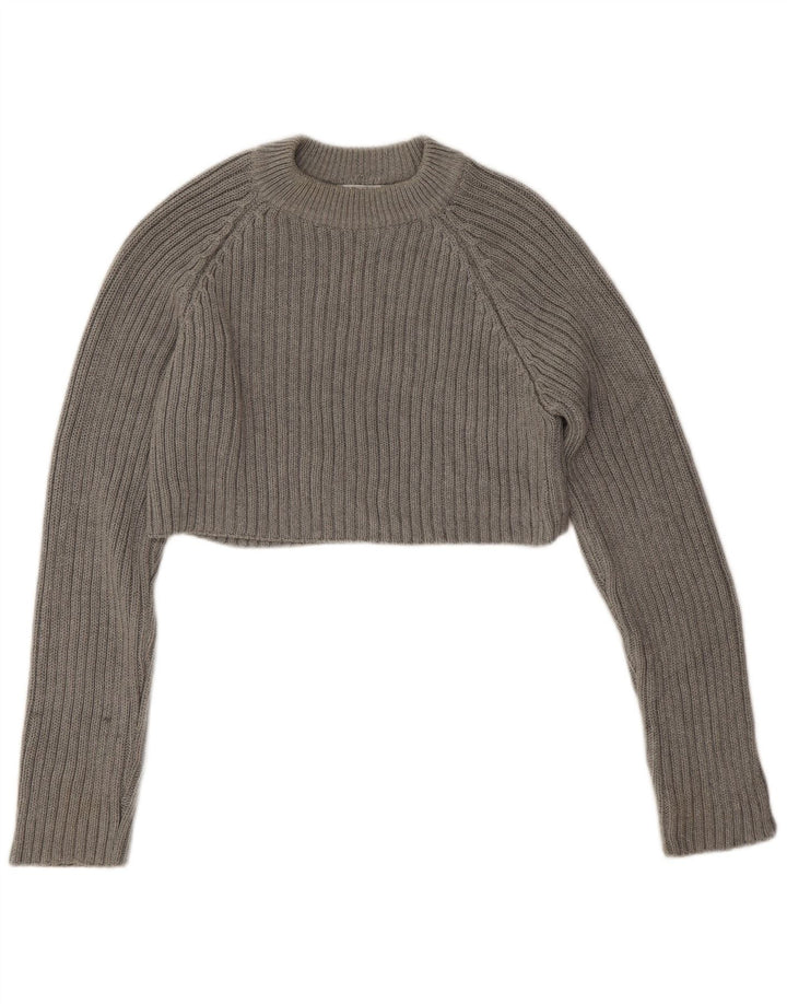 Zara Damen Crop Crew Neck Pullover Pullover UK 14 Mittelgraue Baumwolle