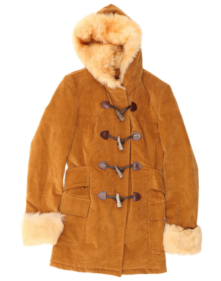 Dolce & Gabbana Damen Cord-Dufflecoat mit Kapuze IT 42 Mittelbraun