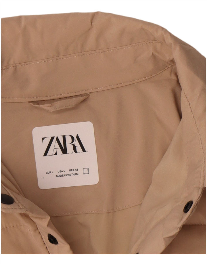 Zara Herren Wattierte Jacke UK 40 Large Beige Polyester