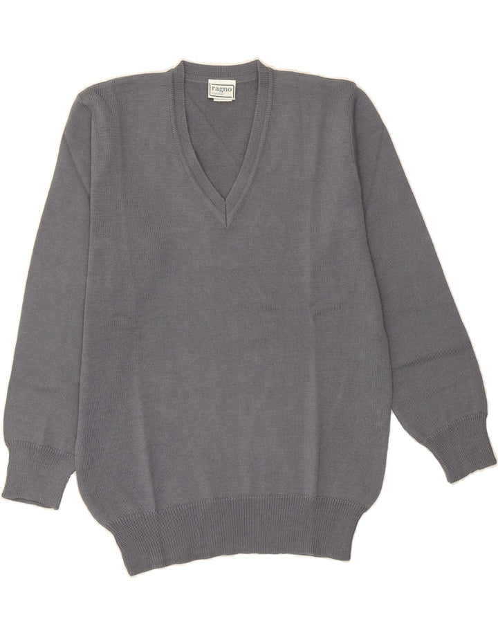 RAGNO Womens V-Neck Jumper Sweater IT 52 2XL Grey Wool Vintage Ragno and Second-Hand Ragno from Messina Hembry 