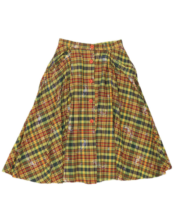 Vintage Damen High Waist Flared Rock IT 42 Medium W26 Grün kariert