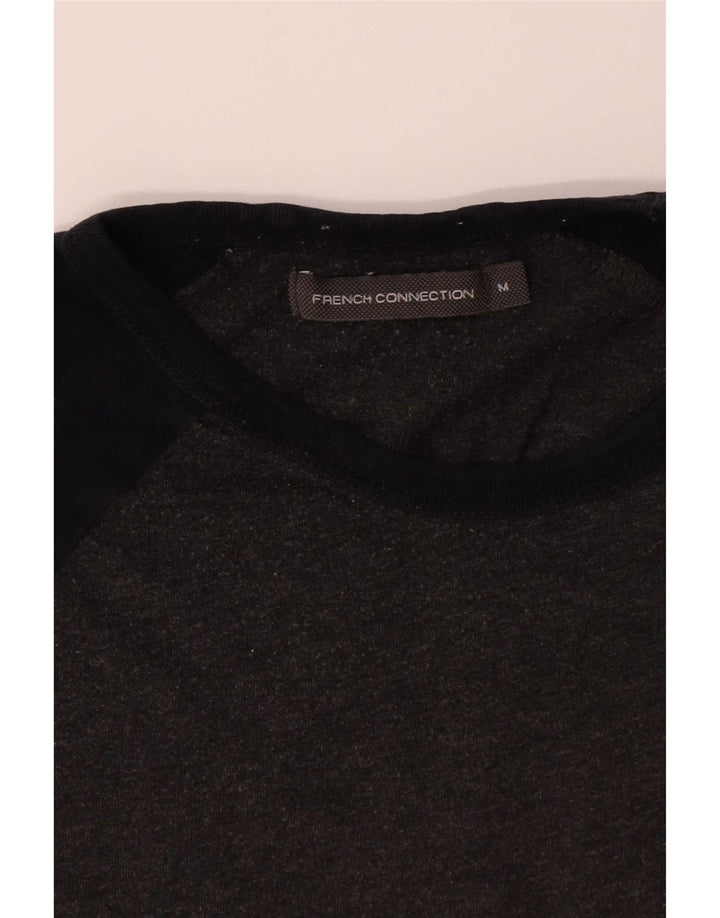 French Connection Herren-T-Shirt-Oberteil aus mittelgrauer Colourblock-Baumwolle