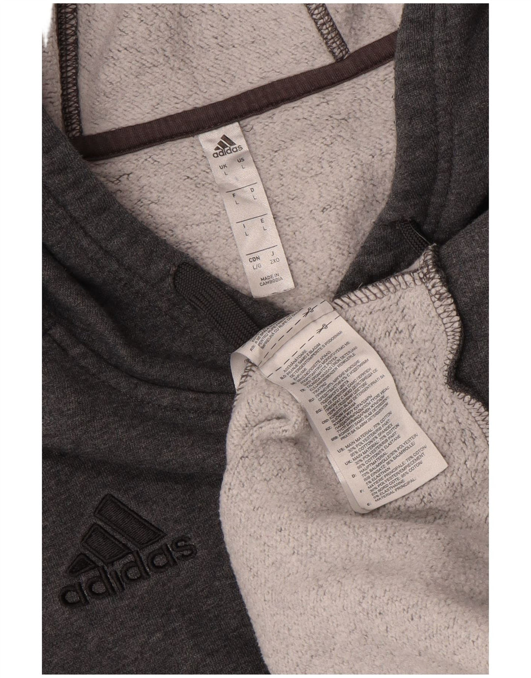 Adidas Herren Kapuzenpullover, groß, graue Baumwolle