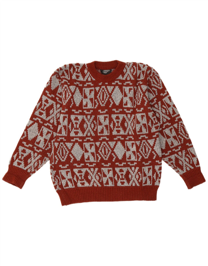 Vintage Herren Pullover mit Rundhalsausschnitt, mittelrot, geometrisch