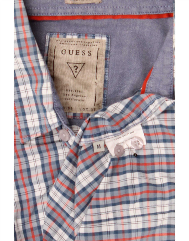 Guess Herren Slim Fit Hemd Mittelblau kariert Baumwolle