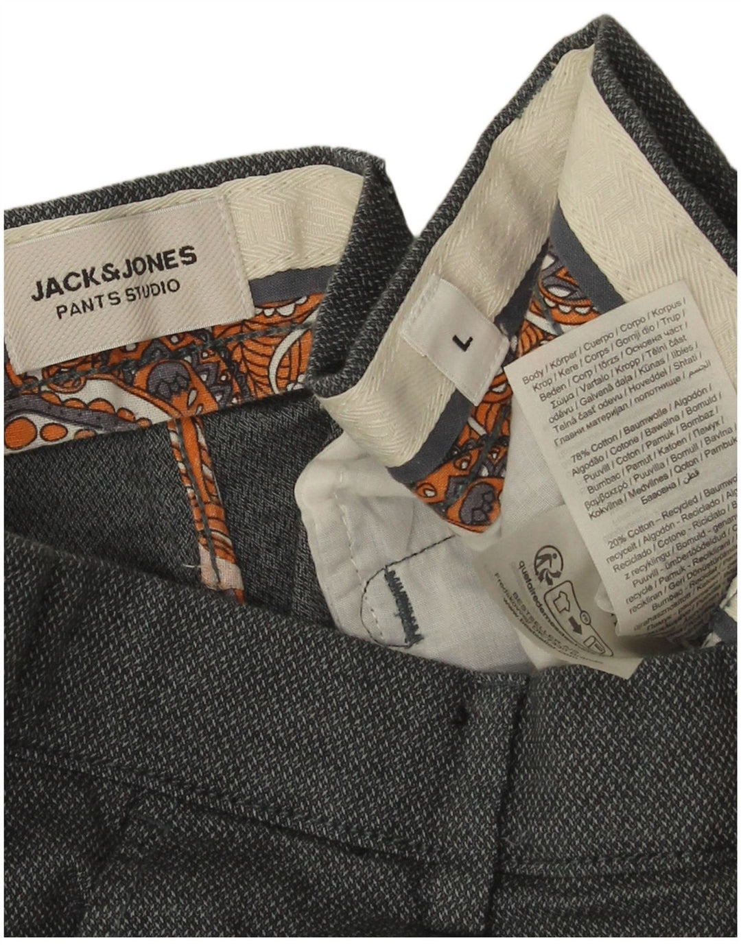 Jack & Jones Herren-Chinoshorts, Größe L, W34, grau gefleckte Baumwolle