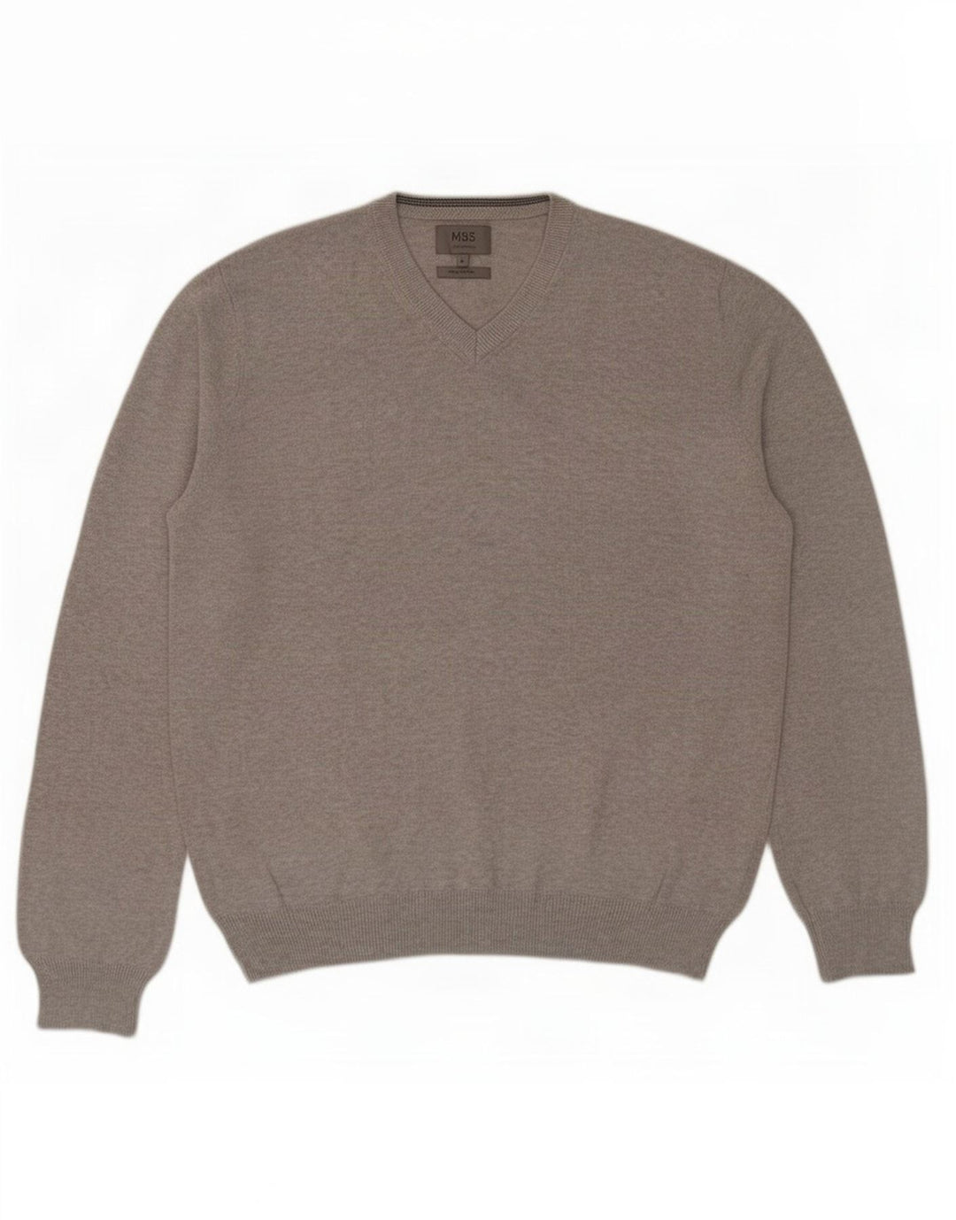 Marks & Spencer Herren-Pullover mit V-Ausschnitt, groß, aus grauer Baumwolle