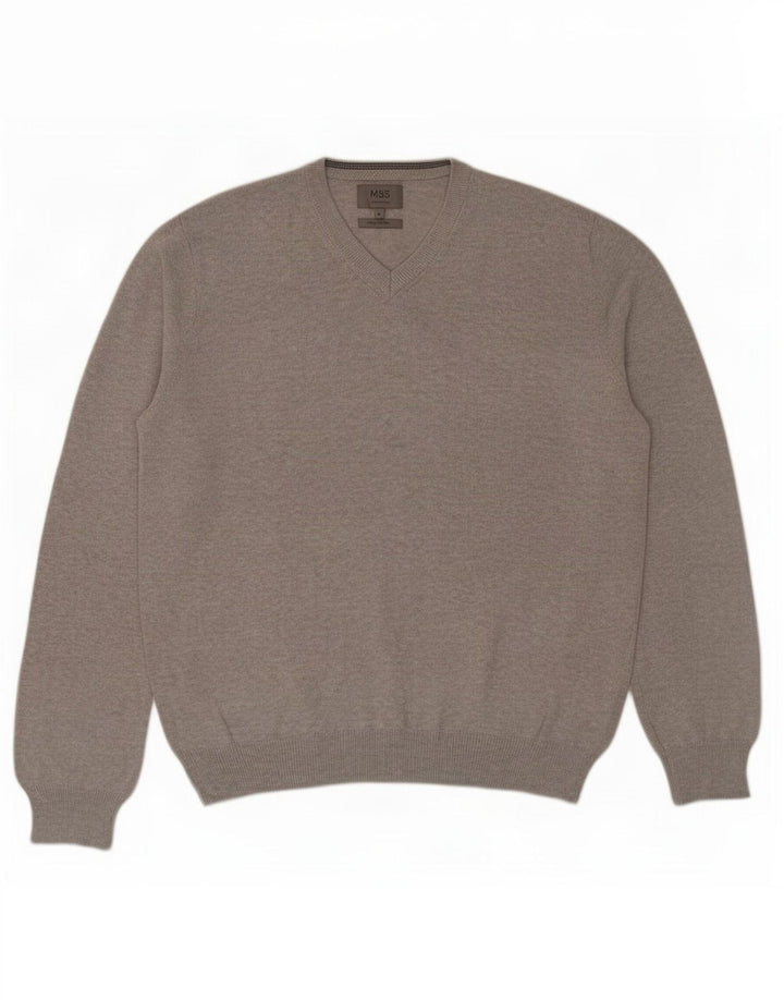Marks & Spencer Herren-Pullover mit V-Ausschnitt, groß, aus grauer Baumwolle