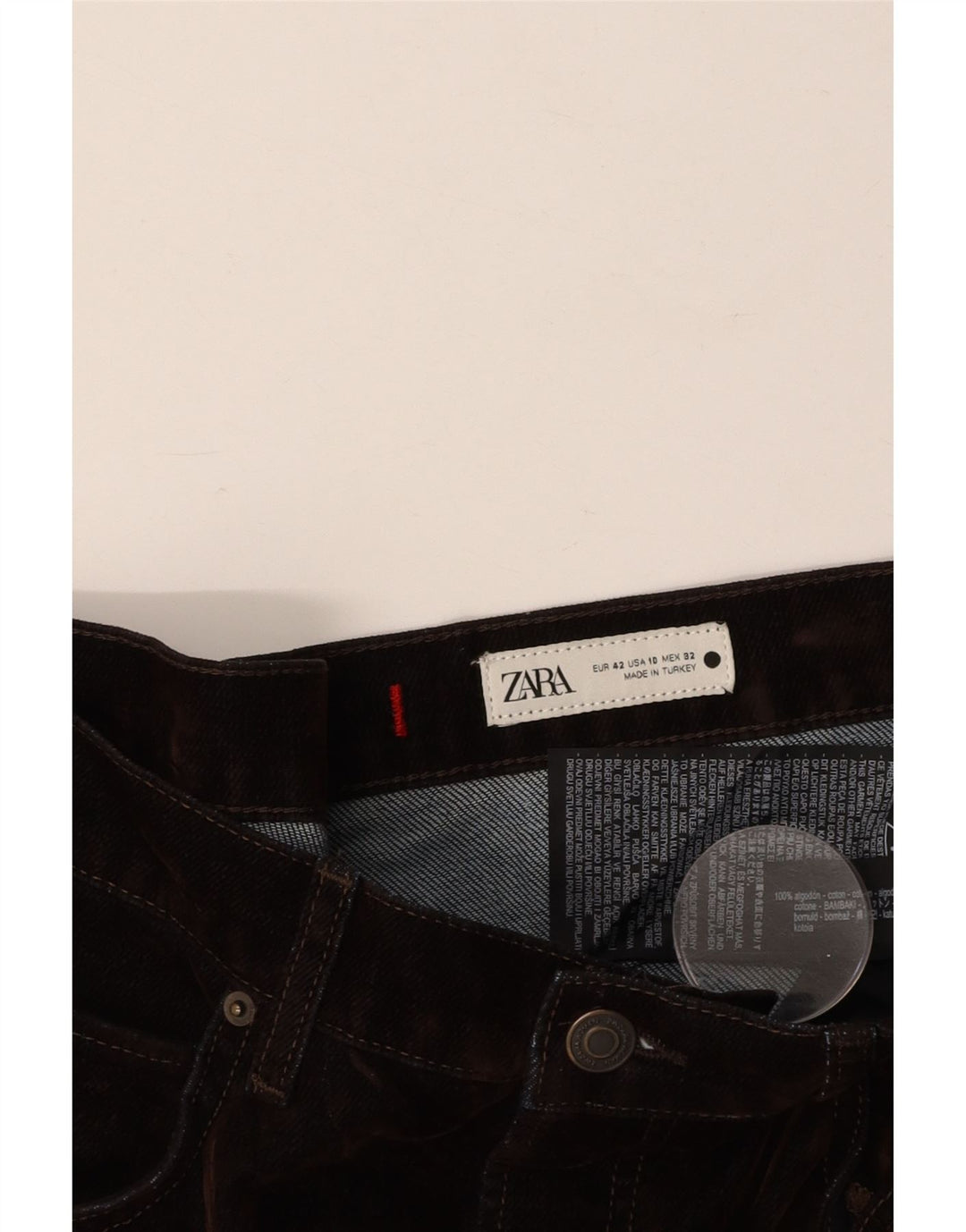 ZARA Damen-Jeans, kurz geschnitten, EU 42, Größe L, W32, L25, Braun, Baumwolle