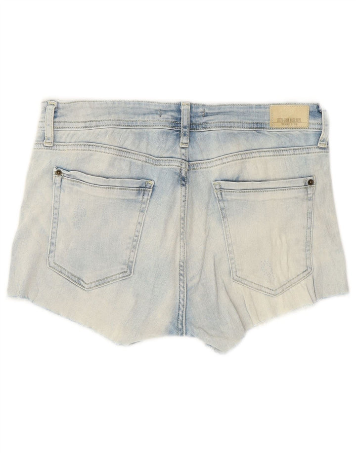 Zara Damen Distressed Denim Shorts EU 38 Small W28 Blau