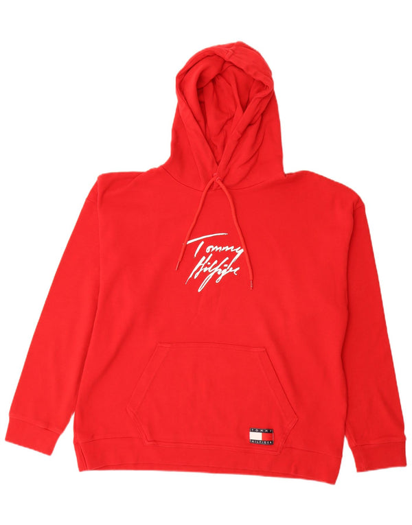 Tommy Hilfiger Damen-Kapuzenpullover mit Grafik, UK 14, Größe L, rot, Baumwolle