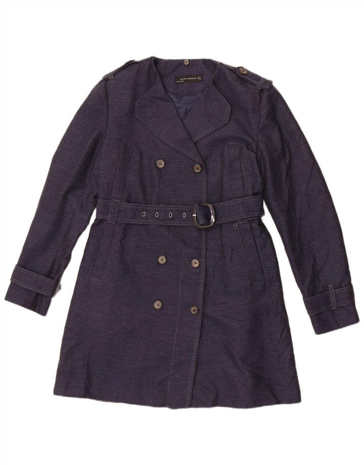 Zara Damen Trenchcoat UK 14 Große marineblaue Baumwolle