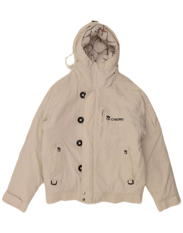 CI-BORG Mens Graphic Hooded Windbreaker Jacket UK 38 Medium White Winter