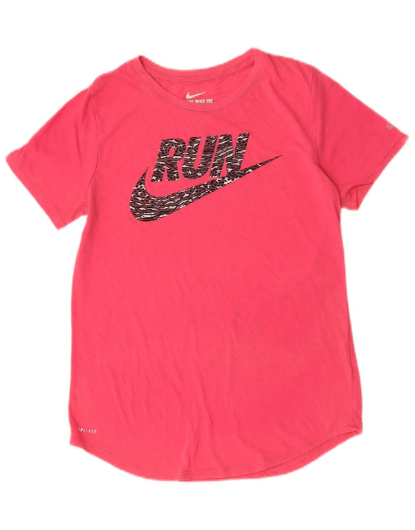 Nike Damen Dri Fit Graphic T-Shirt Top UK 12 Mittelrosa