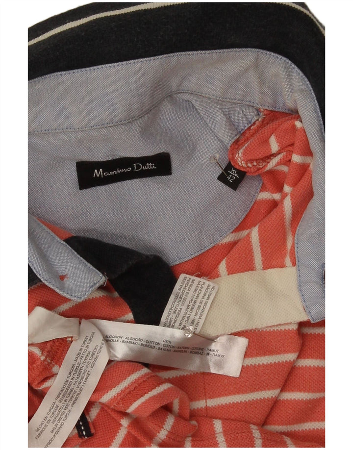 Massimo Dutti Herren Poloshirt XL Orange gestreift aus Baumwolle