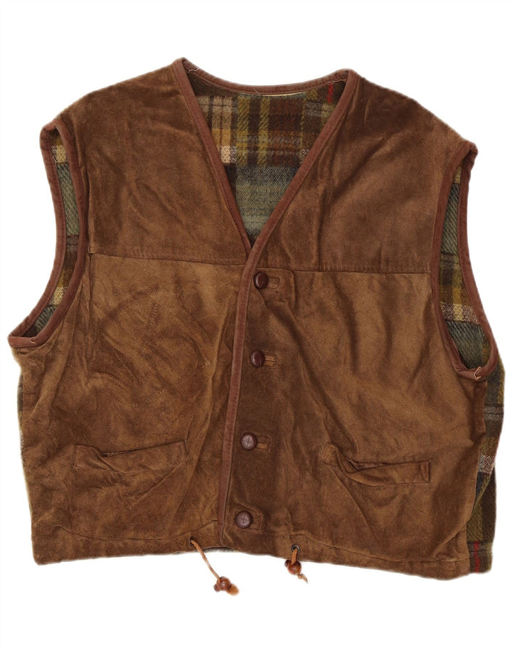 Vintage Herren Wildlederweste, großes braunes Patchwork-Leder