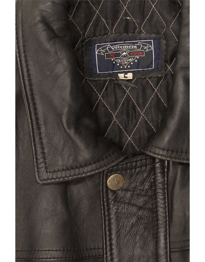 Vintage Herren Ledermantel UK 40 Large Schwarz