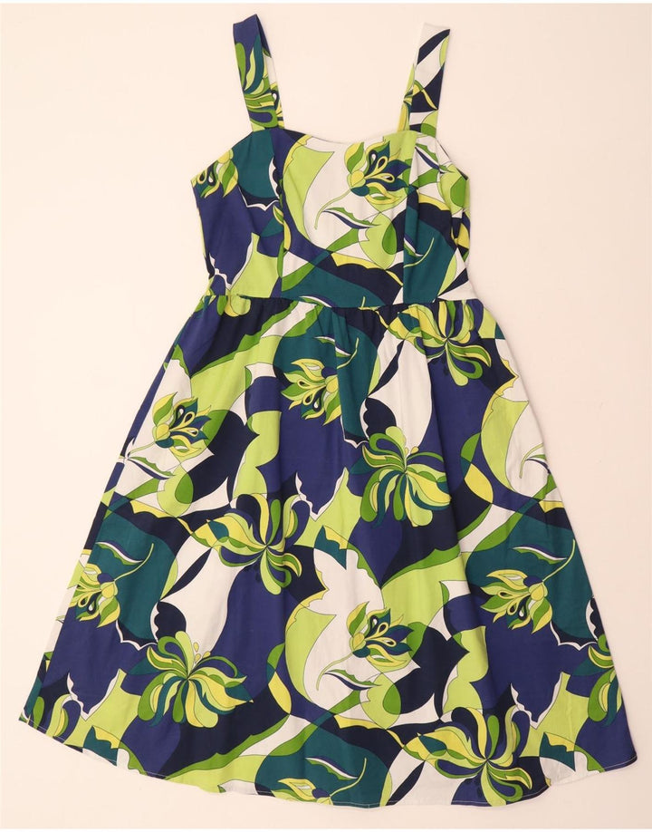 VINTAGE Damen Sommerkleid IT 48 XL Mehrfarbige Blumenbaumwolle